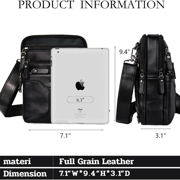 Leather Messenger Bag for Men, Small Leather Sling Shoulder Bag Messenger Pack f - Picture 2 of 7